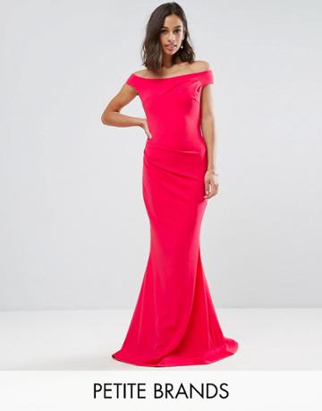 City Goddess Petite Bardot Fishtail Maxi Dress - Pink