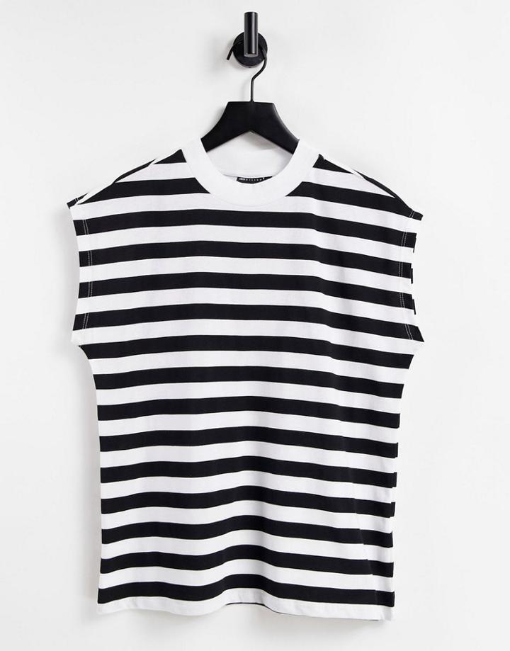Asos Design Boxy Sleeveless T-shirt In Black Stripe