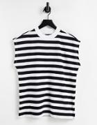 Asos Design Boxy Sleeveless T-shirt In Black Stripe