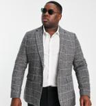 Gianni Feraud Plus Wool Mix Windowpane Check Slim Fit Suit Jacket-gray