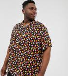 Asos Design Plus Viscose Relaxed Fit Shirt In Heart Doodle Print-black