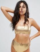 New Look Metallic Bandeau Bikini Top - Gold