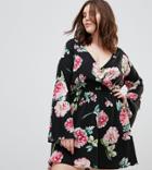 Influence Plus Flared Sleeve Wrap Floral Dress - Multi