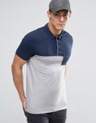 Asos Half & Half Muscle Polo With Pocket In Navy And Grey Marl - Navy
