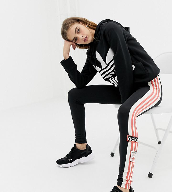 Adidas Originals Three Stripe Leggings With Vintage Logo In Black - Black