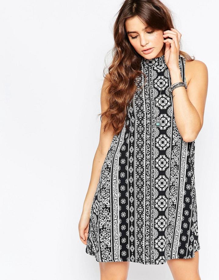 Vintage Havana High Neck Ornate Striped Sleeveless Dress