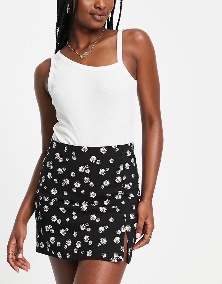 Stradivarius Mini Skirt With Slit Hem In Floral Print-multi