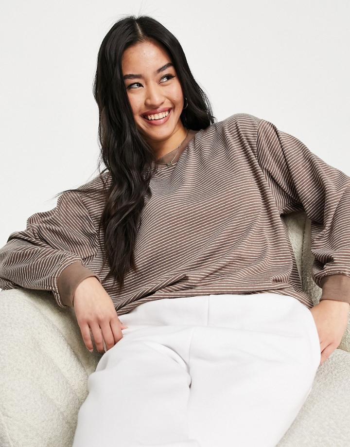 Asos Design Oversized Long Sleeve T-shirt In Textured Stripe In Brown