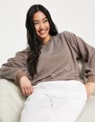 Asos Design Oversized Long Sleeve T-shirt In Textured Stripe In Brown