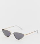 South Beach Slim Cat Eye Sunglasses With Gold Frame And Black Lens - Gold
