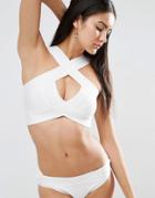 Missguided Wrap Over Premium Bandage Bikini Top - White