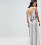 Asos Design Petite Woven Stripe V Wrap Maxi Beach Dress - Multi