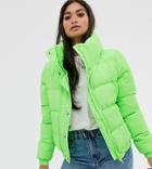 Brave Soul Petite Slay Padded Coat In Crop Length - Green