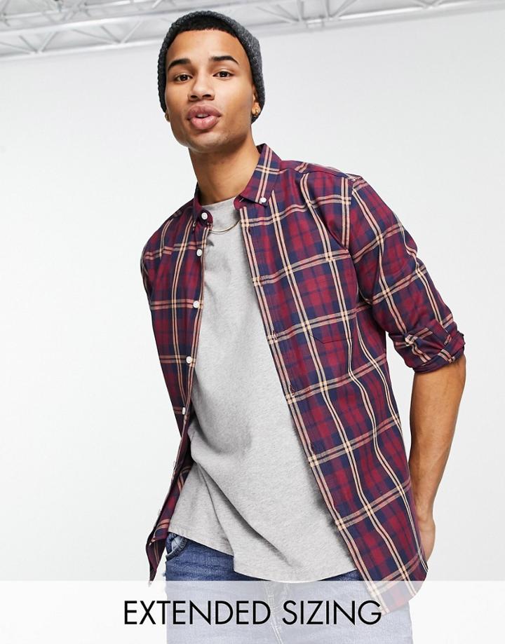 Asos Design Stretch Slim Check Shirt In Burgundy-red