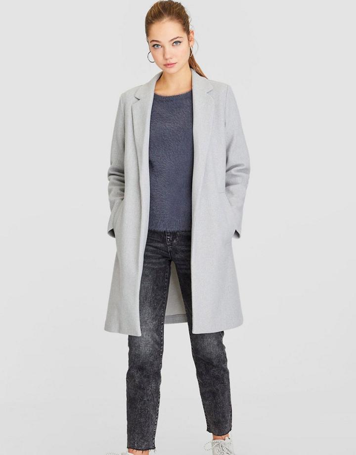 Stradivarius Knit Coat In Gray-grey