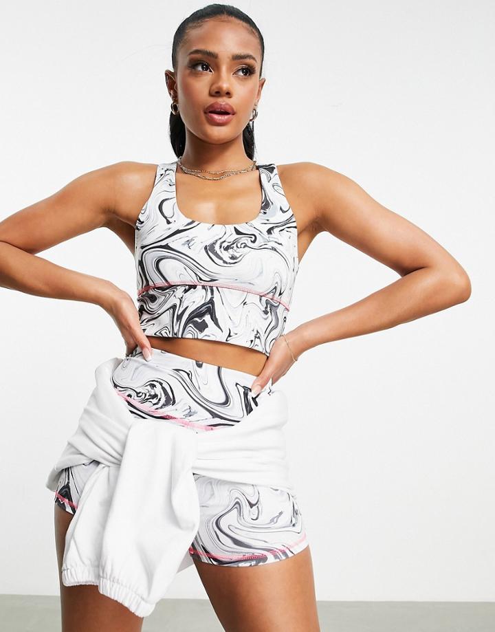 Hiit Crop Tank Top With Racer Back In Marble Print-multi