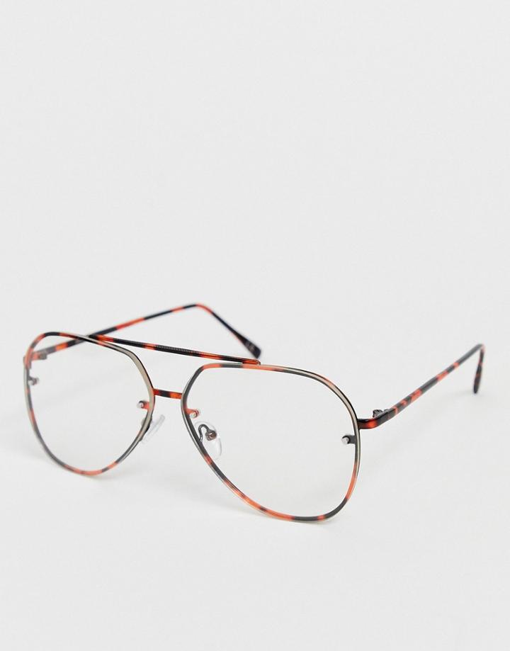 Asos Design Metal Tort Aviator Clear Lens Glasses