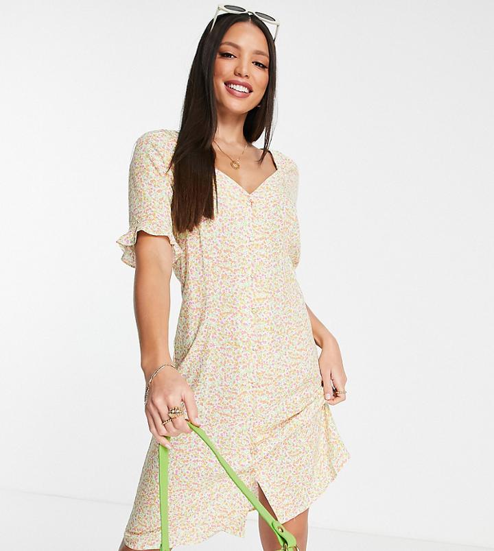 Pieces Tall Button Through Smock Dress In Ditsy Floral-multi