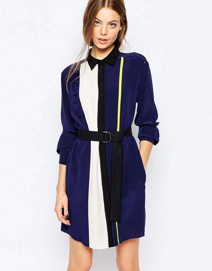 Sportmax Code Longline Shirt Dress With Tie Waist In Navy - 003 Navy