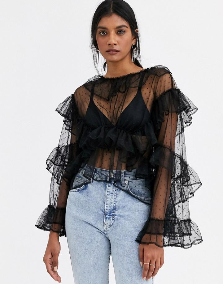 Simonett Favora Spot Mesh Ruffle Layered Blouse