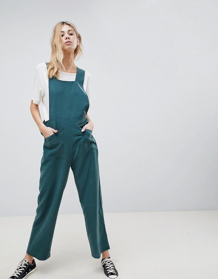 Asos Design Minimal Overall In Modal With Popper Detail - Green