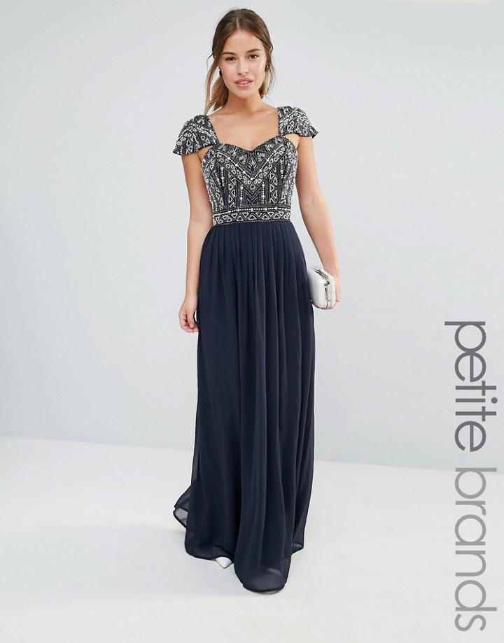 Maya Petite Embellished Cap Sleeve And Bodice Maxi Dress - Navy