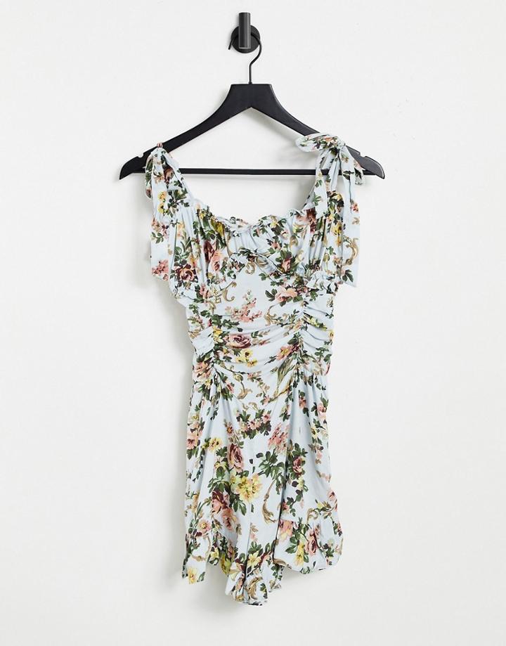 Asos Luxe Flippy Romper In Antique Floral Print-multi