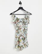 Asos Luxe Flippy Romper In Antique Floral Print-multi