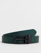 Asos Design Wedding Faux Leather Slim Reversible Belt In Green And Gray Saffiano And Matte Black Buckle - Green