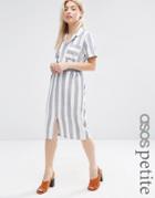 Asos Petite Short Sleeve Shirt Dress In Linen Stripe