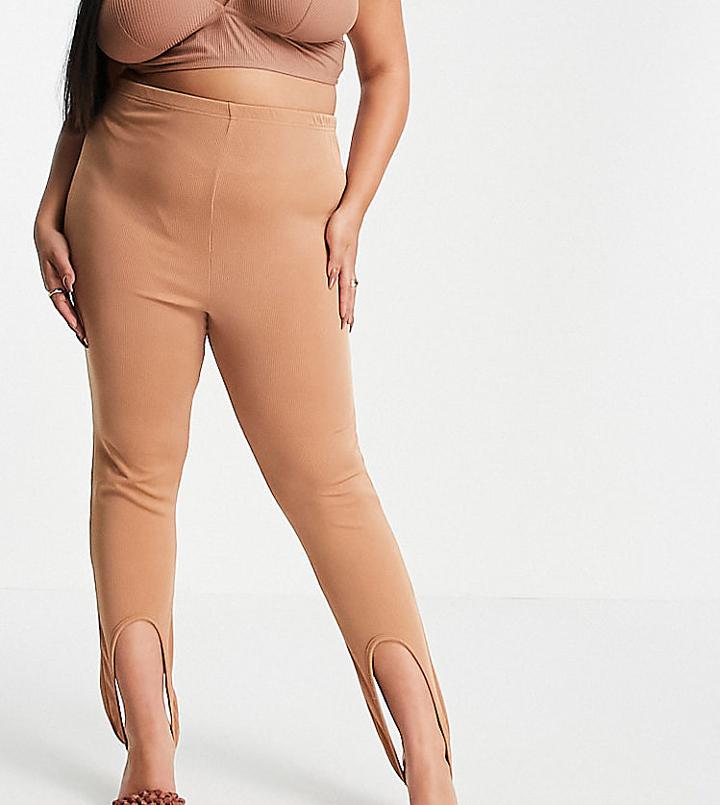 Fashionkilla Plus Stirrup Leggings In Toffee-brown