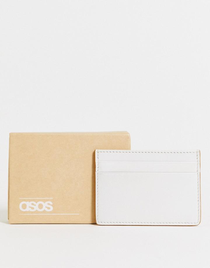 Asos Design Cardholder In Ecru Leather With Tobacco Edge-neutral