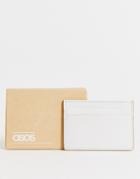 Asos Design Cardholder In Ecru Leather With Tobacco Edge-neutral
