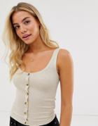 Brave Soul Adora Button Through Tank - Cream