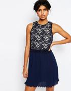 Asos Lace Top Pleated Mini Dress - Navy