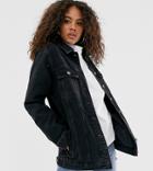 Asos Design Tall Denim Girlfriend Jacket In Washed Black - Blue