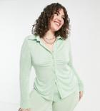 Daisy Street Plus Slinky 90s Ruched Front Fitted Shirt In Mint - Part Of A Set-green