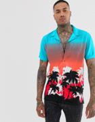 Urban Threads Revere Collar Shirt In Sunset Palm - Multi