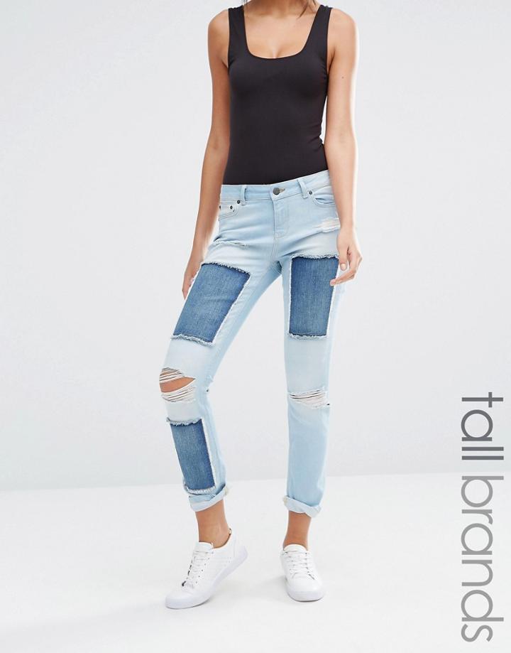 Noisy May Tall Scarlet Jeans With Patches - Light Blue Denim
