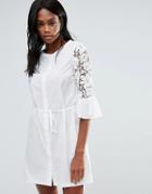 Vila Lace Detail Fluted Sleeve Shirt Dress - White