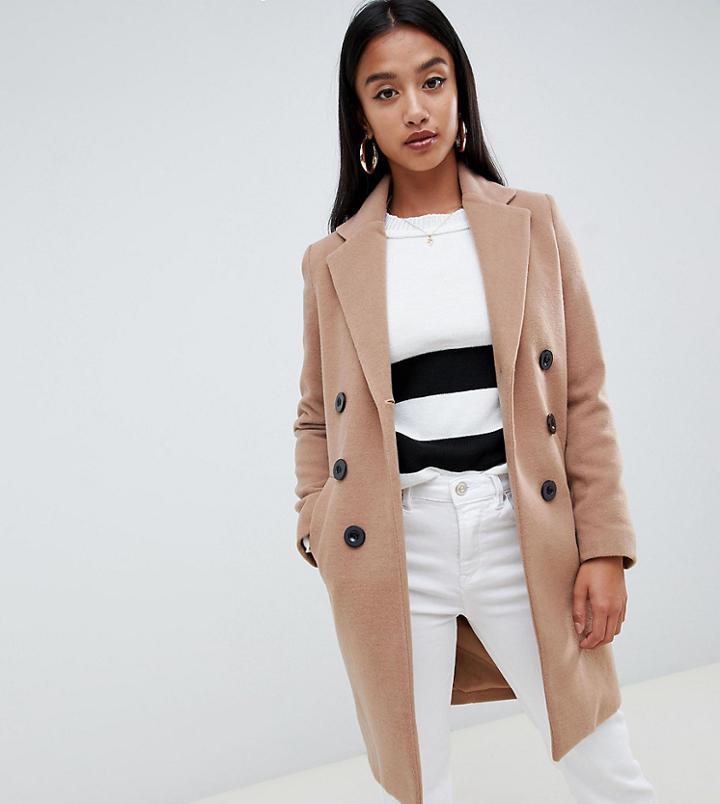 Boohoo Petite Tailored Coat In Camel - Beige