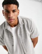 River Island Short Sleeve Jersey Shirt With Revere Collar In Gray-white