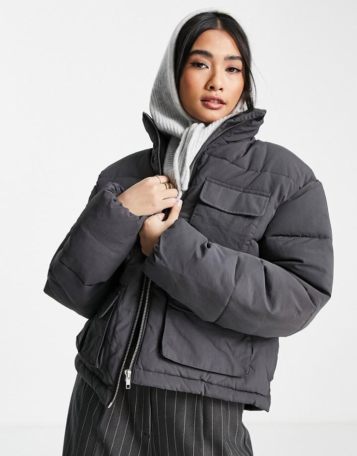 Dr Denim Utility Puffer Jacket In Gray