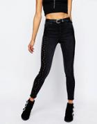 Asos Ridley High Waist Skinny Jeans In Washed Black With Cut-out Detail - Washed Black