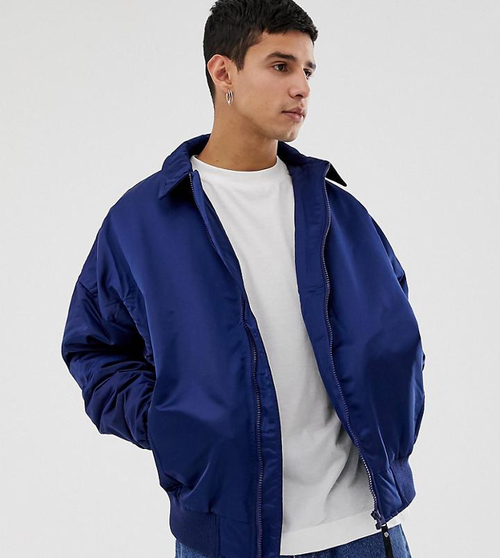 Collusion Oversized Padded Harrington Jacket In Navy - Navy