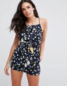Goldie Rule Breaker Floral Printed Romper With Cross Over Straps At Back - Multi