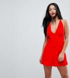 Asos Petite Romper With Button Front Detail - Red