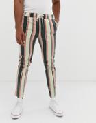 Asos Design Slim Pants In Washed Pastel Stripe - Pink