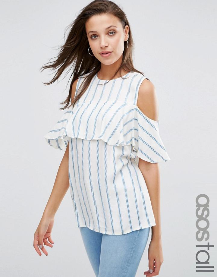 Asos Tall Ruffle Off Shoulder Top In Stripe - Multi