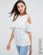 Asos Tall Ruffle Off Shoulder Top In Stripe - Multi
